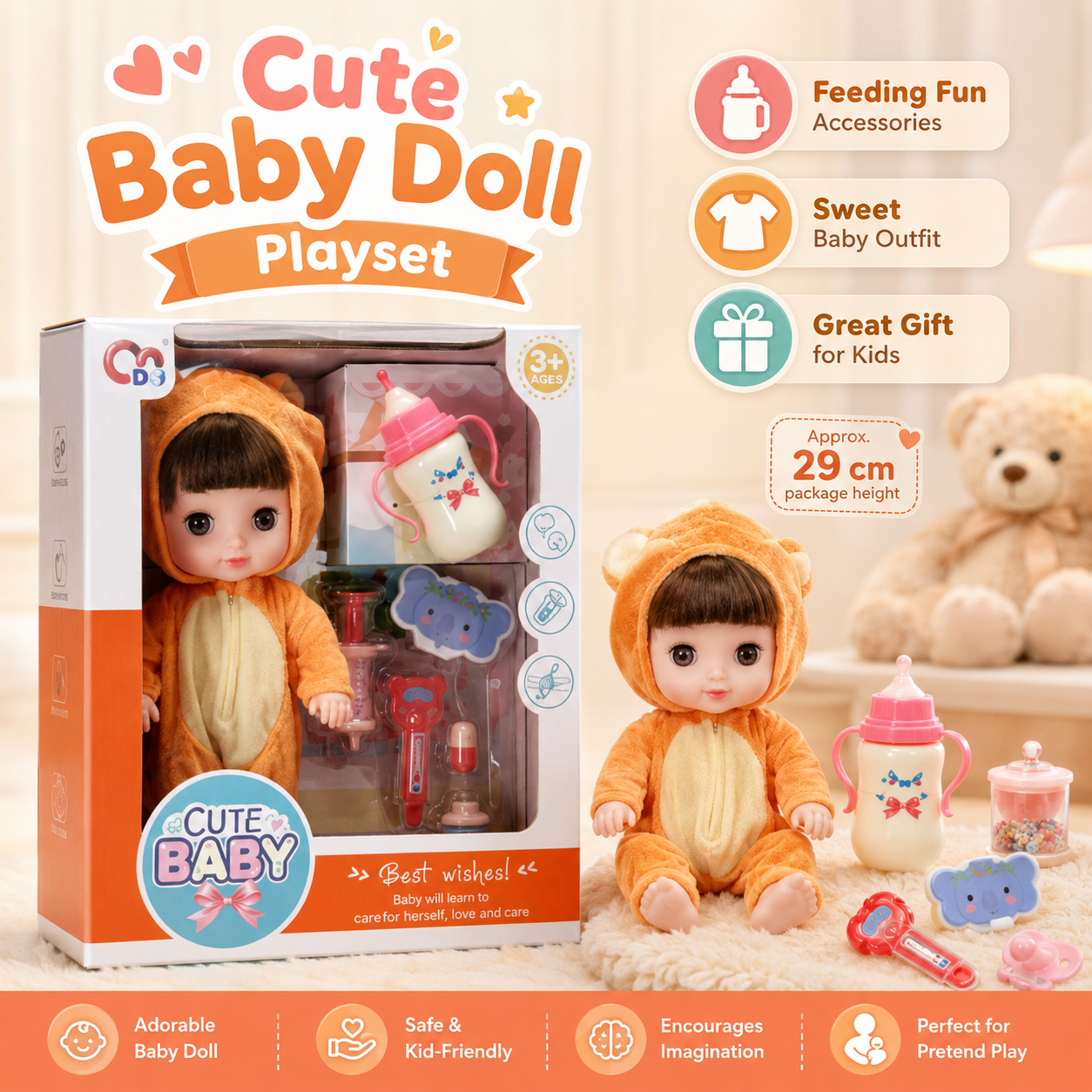 Cute Animal Outfit Baby Doll Care Playset