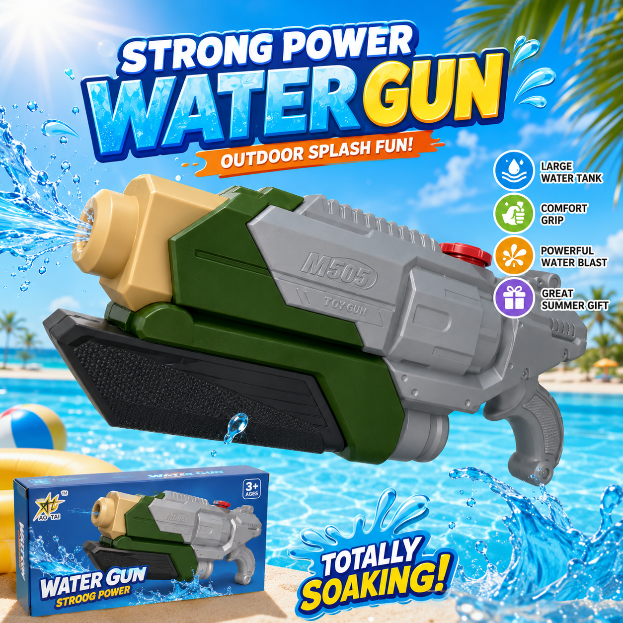 Strong Power Manual Water Gun with Large Tank & Long Range