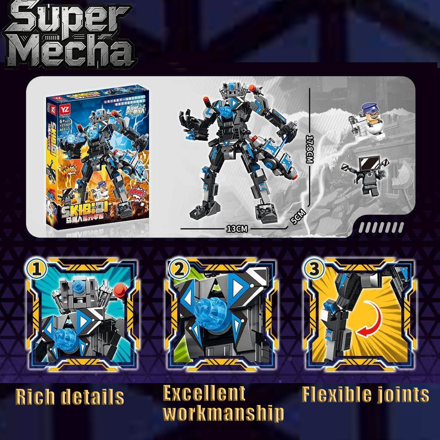 Futuristic Mecha Building Block Set, 408PCS Articulated Robot Model