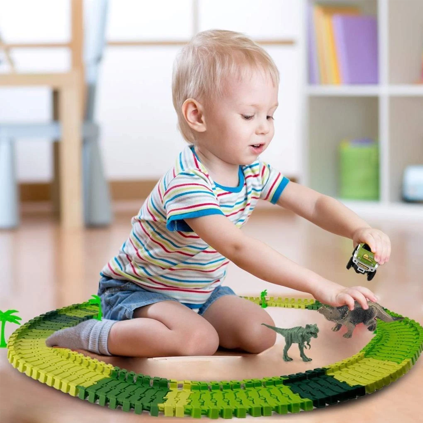 Dinosaur World Flexible Race Track Toy Set with Electric Car