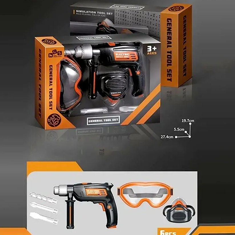 Kids Electric Impact Drill Tool Playset with Safety Gear