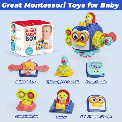 6-in-1 Penguin Sensory Busy Box Baby Toy