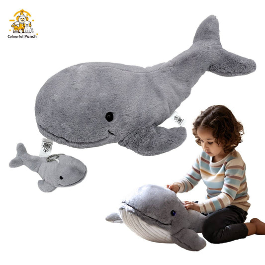 Gray Whale Plush Toy with Mini Whale Keychain