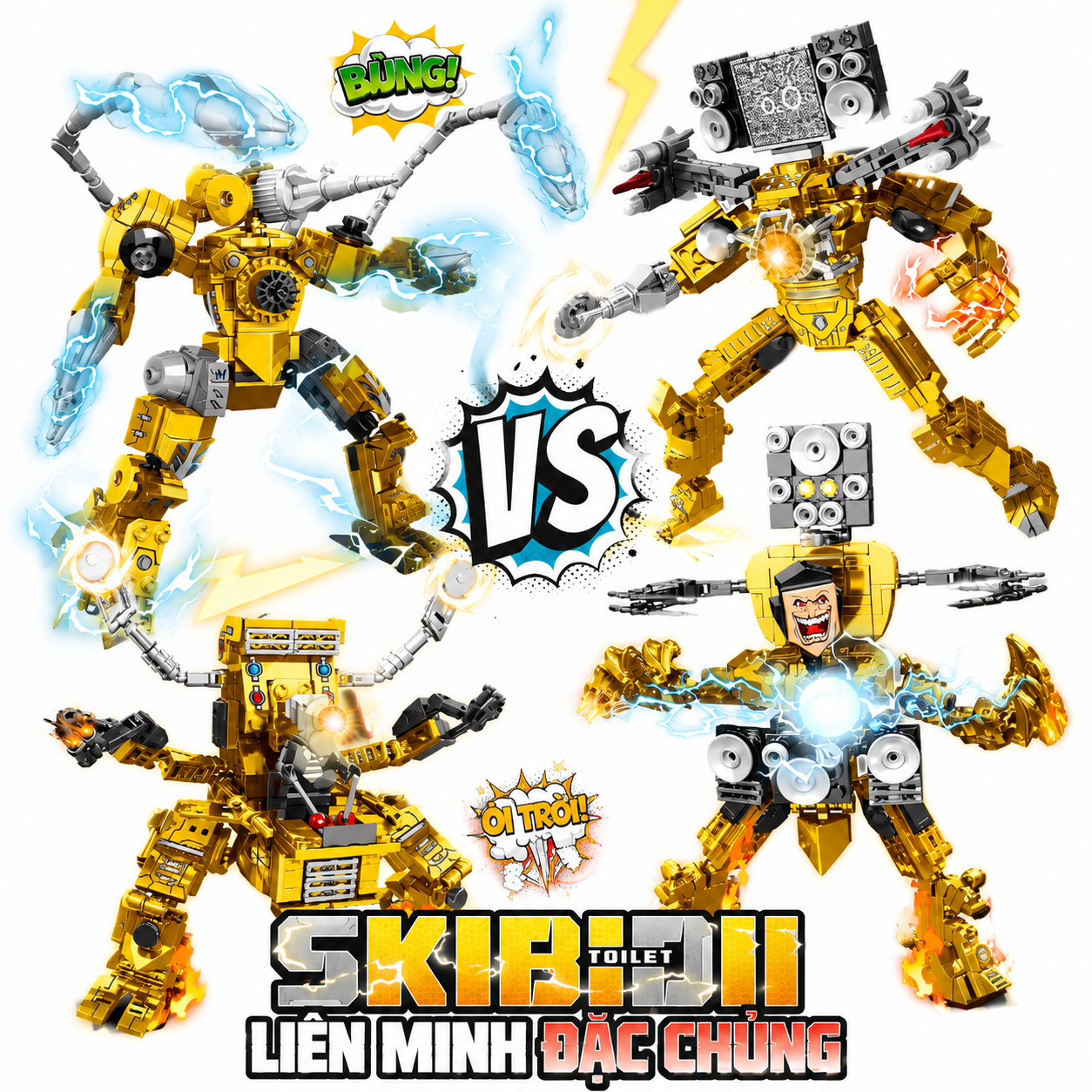 Skibidi Toilet Gold Titan Mech Building Blocks Set-4Pcs