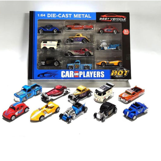 1:64 Scale Die-Cast Vintage Car Set (10-Pack) Features free-rolling wheels