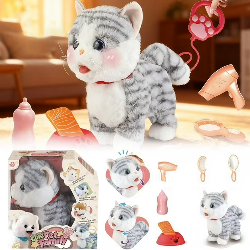 Interactive Walking Plush Cat Toy Set