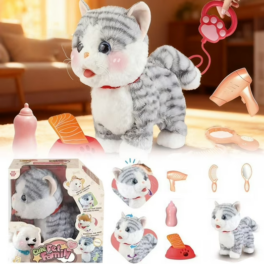 Interactive Walking Plush Cat Toy Set