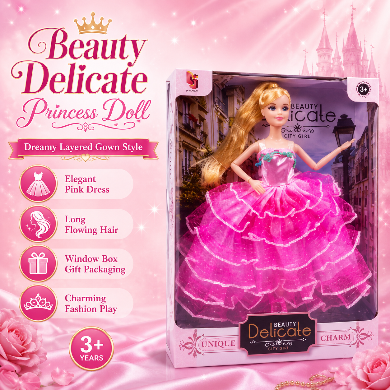 Beauty Delicate Pink Layered Ballgown Princess Doll