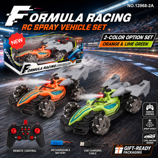 Formula Racing RC Spray Vehicle Set – 2-Color Remote Control Race Cars with Spray Effect