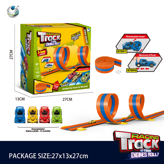 Flexible 3-Lane Race Track Toy with Loop Sets