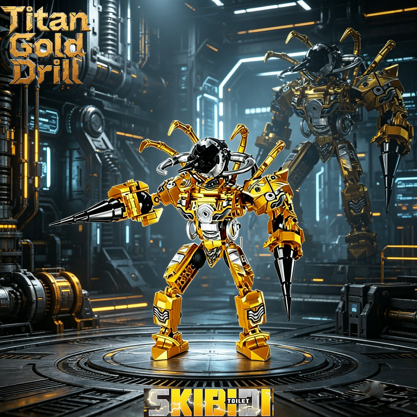 Golden Futuristic Mecha Building Block Set, 408PCS Articulated Robot
