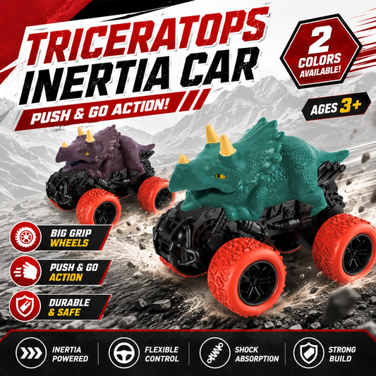 Triceratops Inertia Monster Truck – Push & Go Off-Road Toy Car for Kids