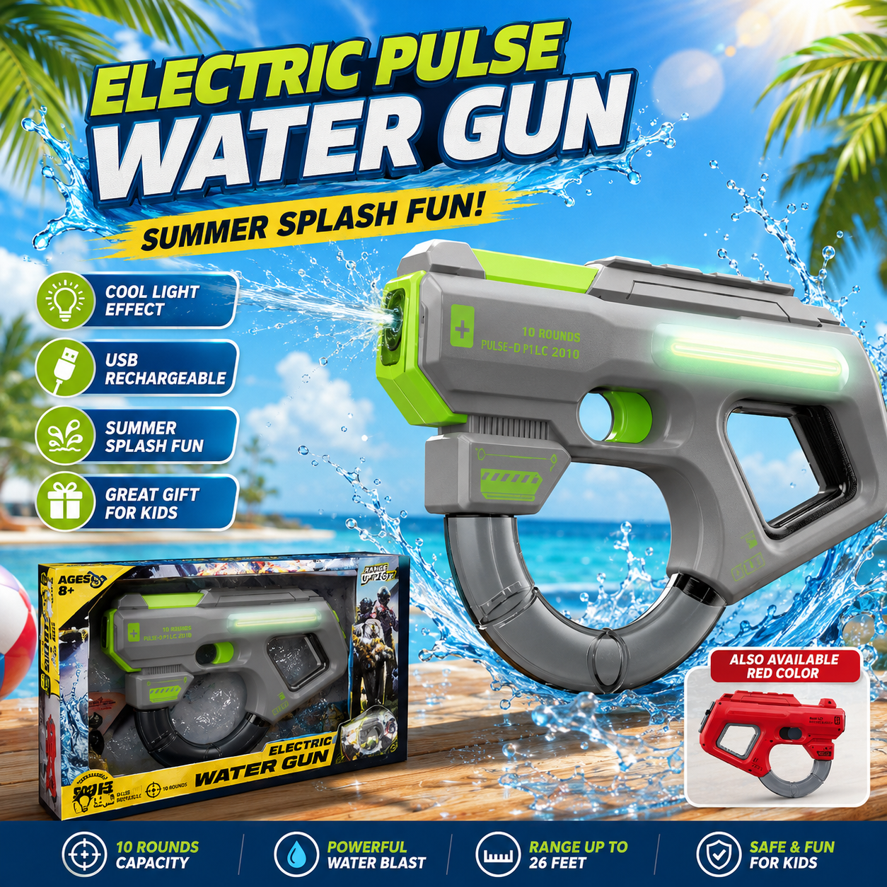 Electric Pulse Water Gun with Cool Light Effect & USB Rechargeable