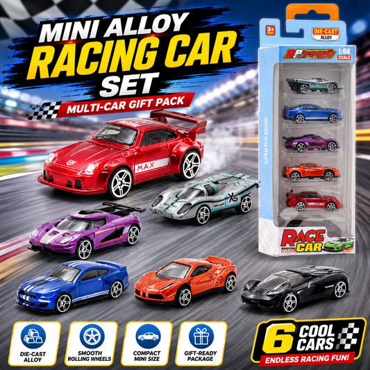 Mini Alloy Racing Car Set – 6 Die-Cast Race Cars in Gift-Ready Display Pack