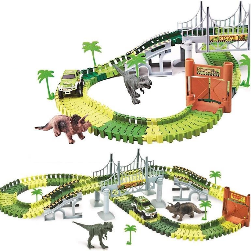 Dinosaur World Flexible Race Track Toy Set with Electric Car