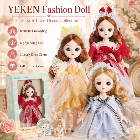 YEKEN Elegant Lace Dress Fashion Doll – 3 Assorted Lolita Style Dolls