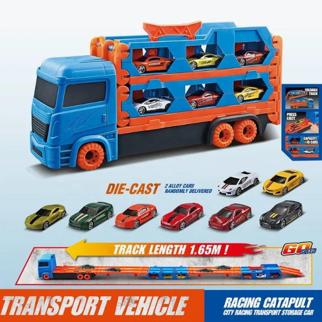 Kids Foldable Race Track Truck Toy with Die-Cast Cars
