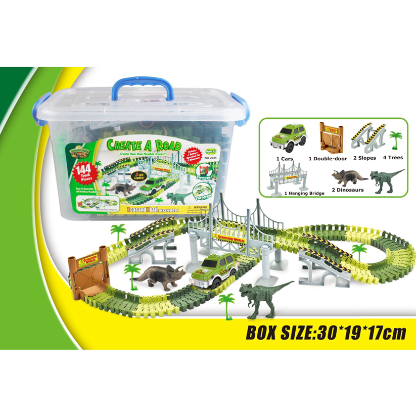 Dinosaur World Flexible Race Track Toy Set with Electric Car