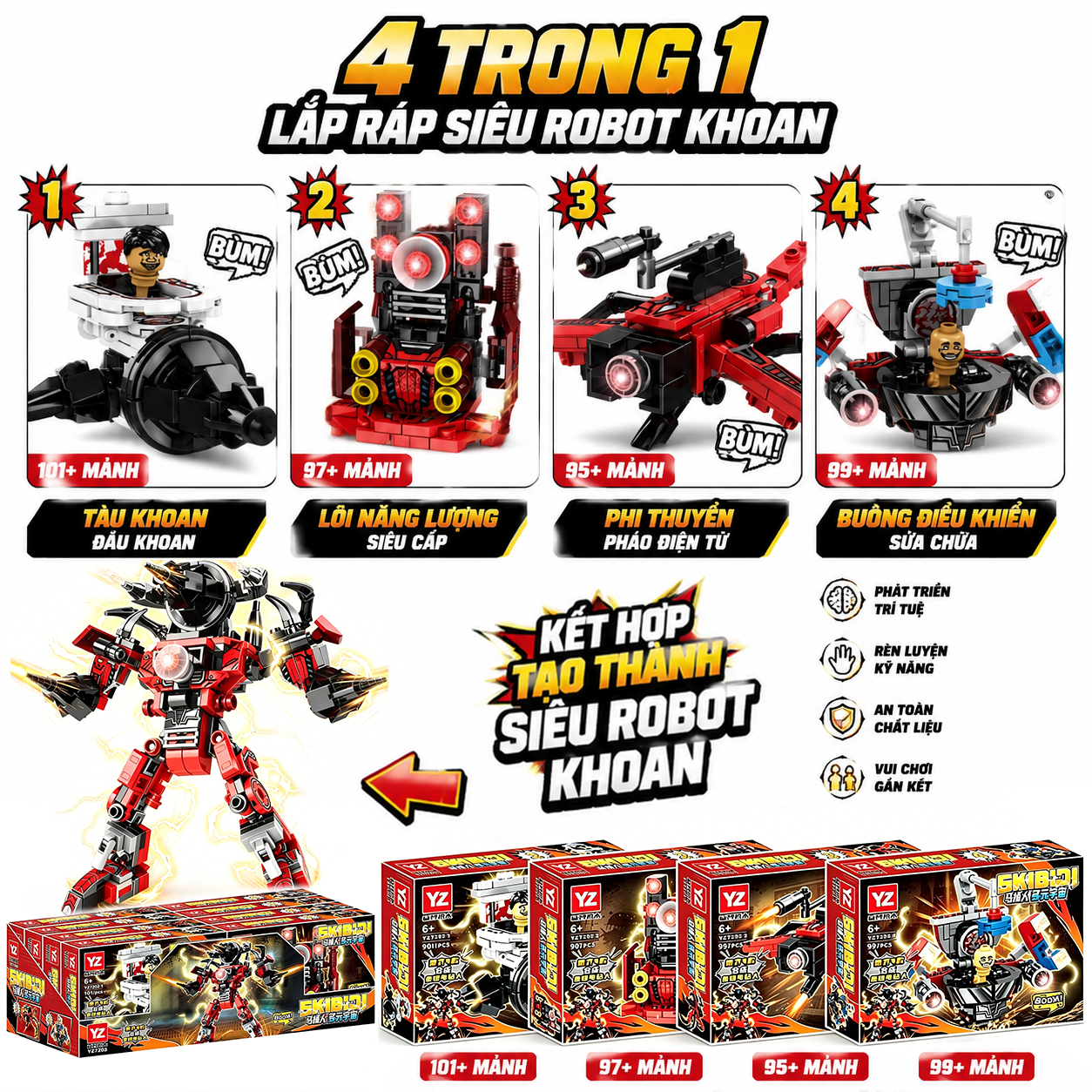 Skibidi Toilet Drill Titan Mech Building Blocks-4pcs