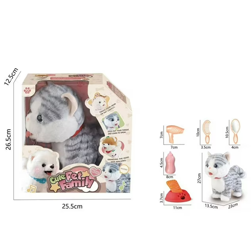 Interactive Walking Plush Cat Toy Set