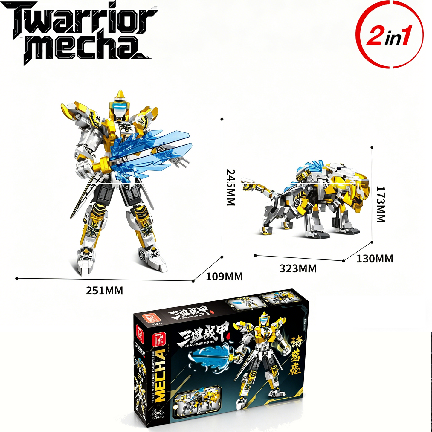 2-in-1 Transformable Mecha & Beast Building Blocks, 504PCS STEM Toy