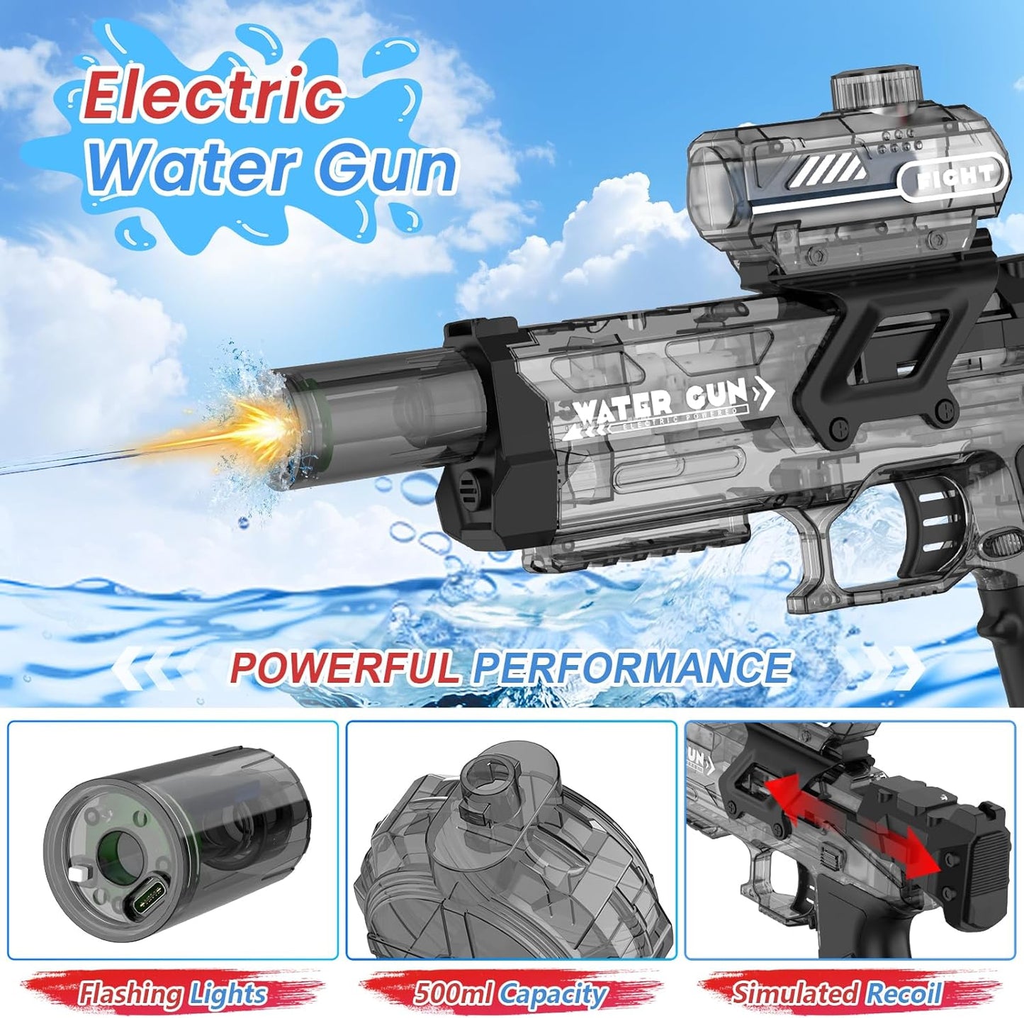 Transparent Electric Water Gun with Lights