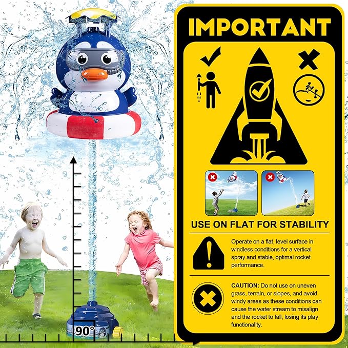 Penguin Water Sprinkler & Rocket Launcher Toy for Kids