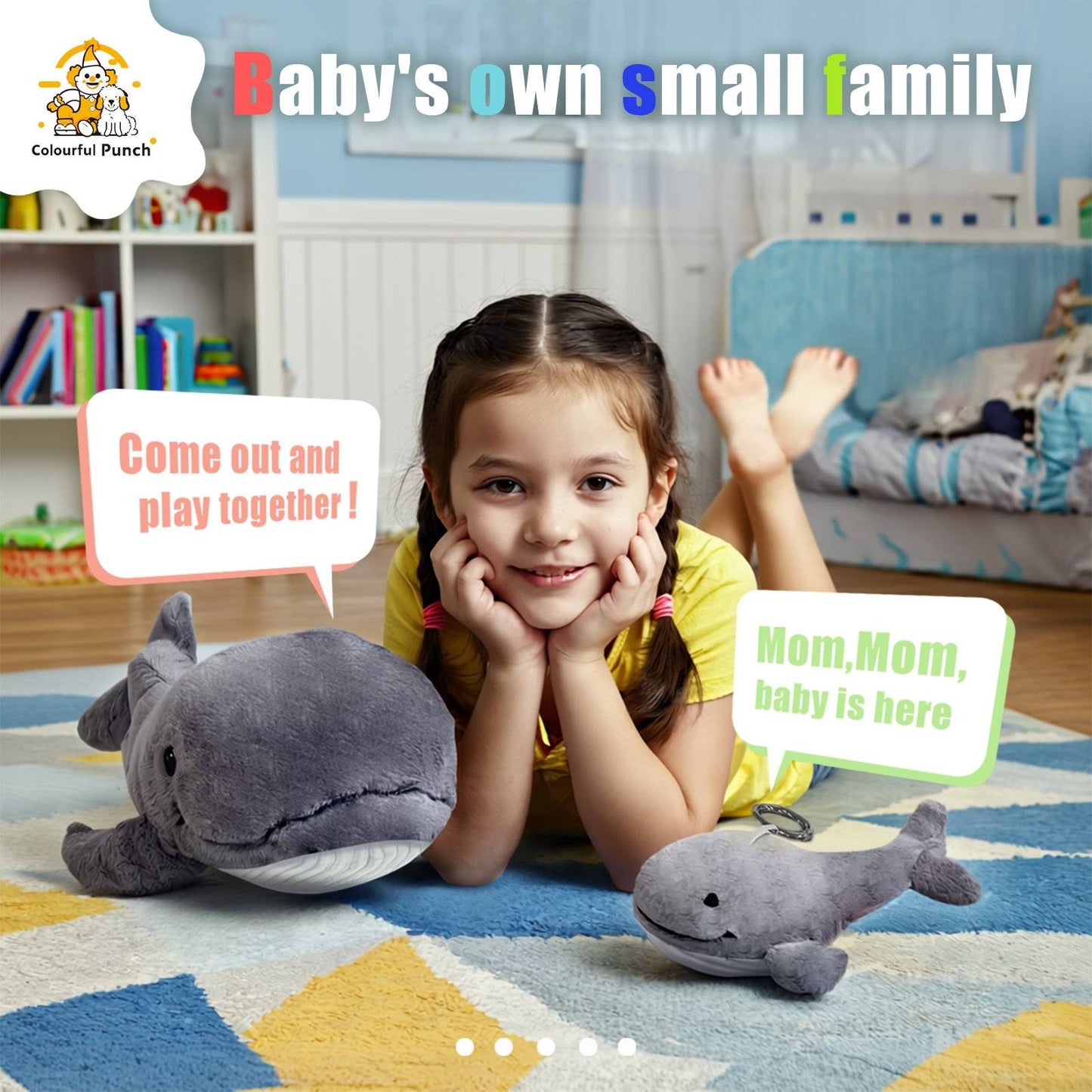 Gray Whale Plush Toy with Mini Whale Keychain