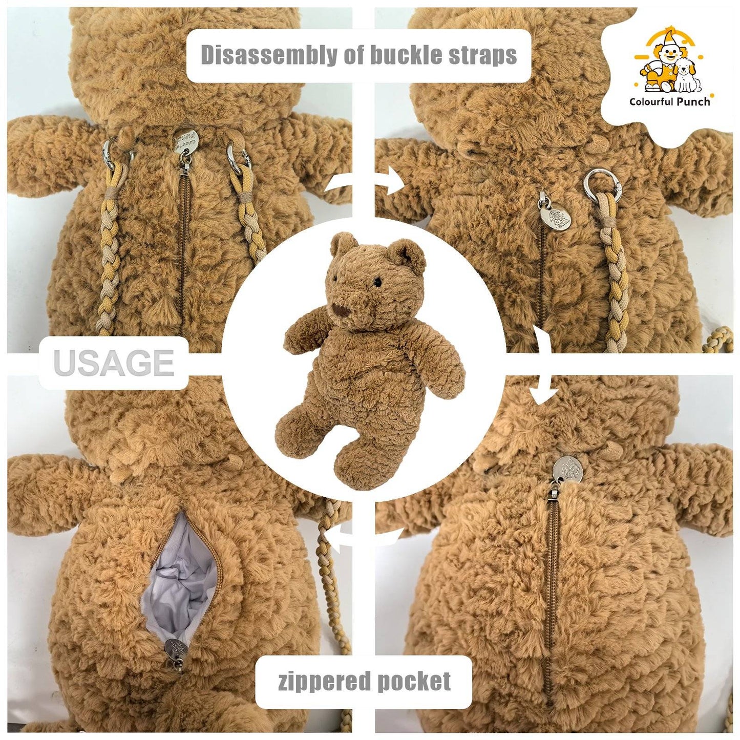 Convertible Teddy Bear Plush Backpack