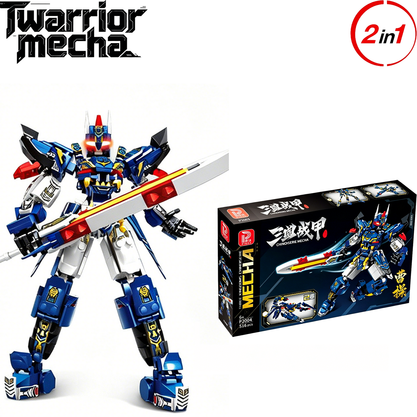 2-in-1 Cao Cao Mecha Building Blocks, Transformable STEM Toy