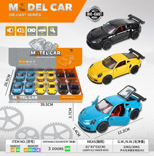 1:36 Scale Die-cast Sports Car Model with Pull-back Action, Lights, Sound, and Three Opening Doors