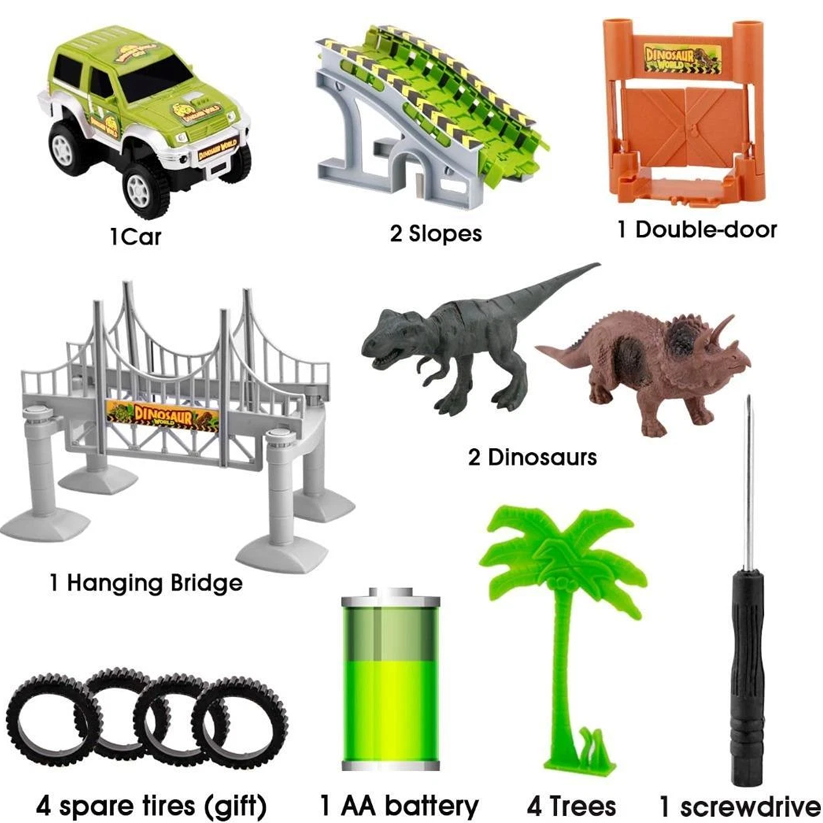 Dinosaur World Flexible Race Track Toy Set with Electric Car
