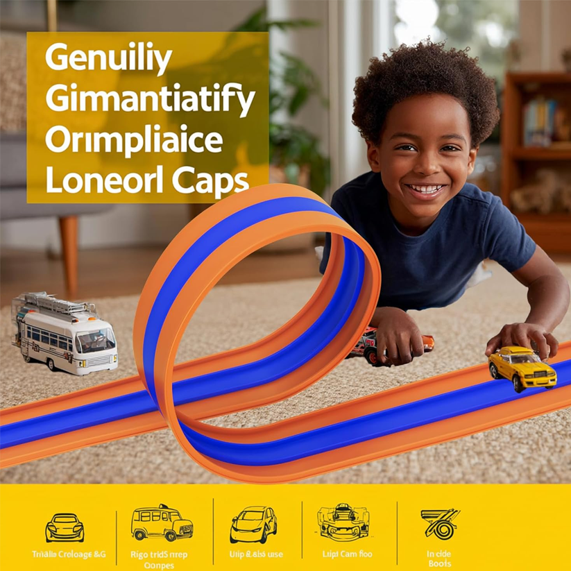 Flexible 3-Lane Race Track Toy with Loop Sets