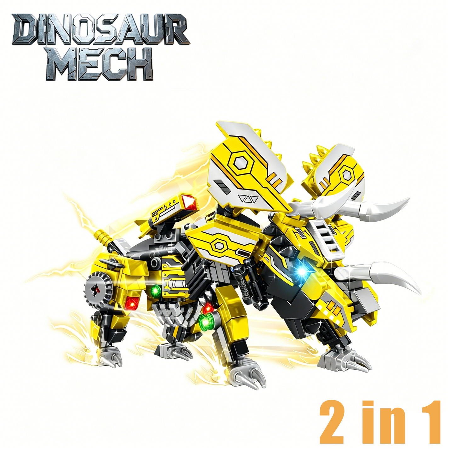 2-in-1  Triceratops Mecha Building Blocks, STEM Toy