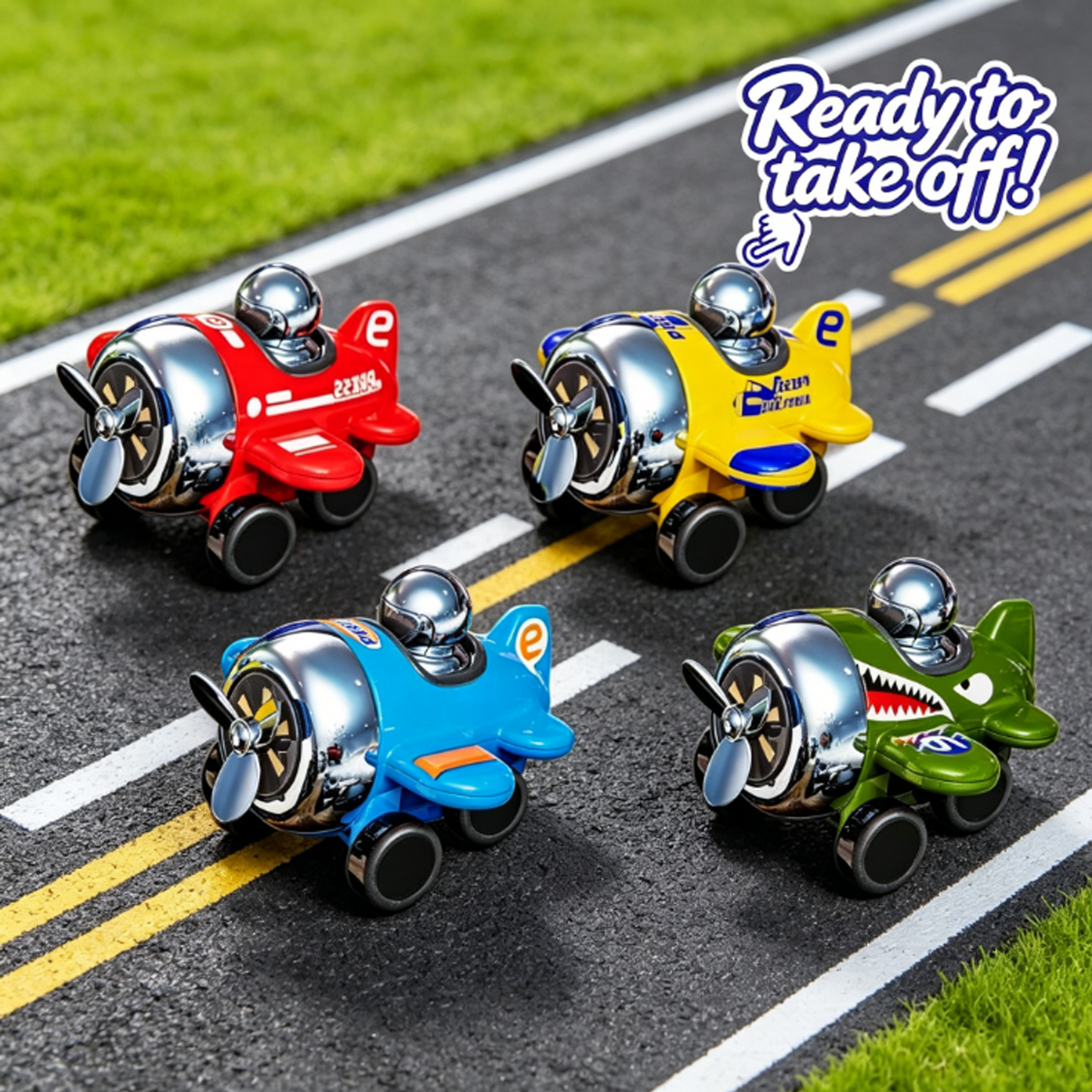 4PCS Press & Go Toy Airplanes, Friction-Powered Fighter Planes for Kids