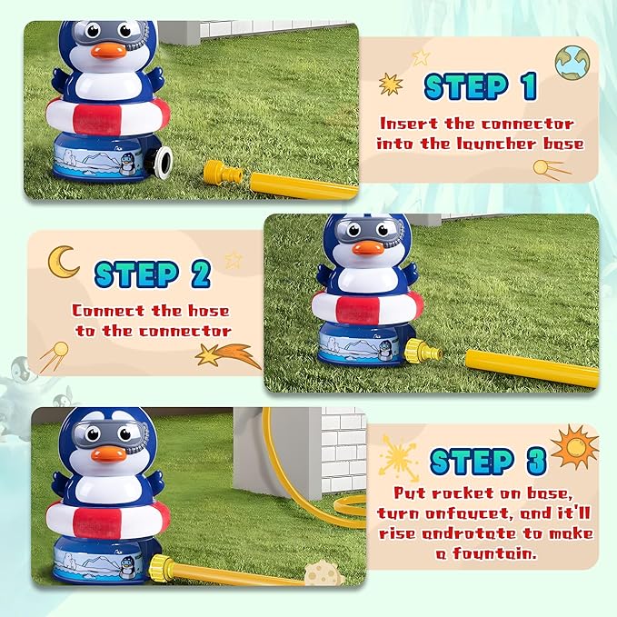 Penguin Water Sprinkler & Rocket Launcher Toy for Kids