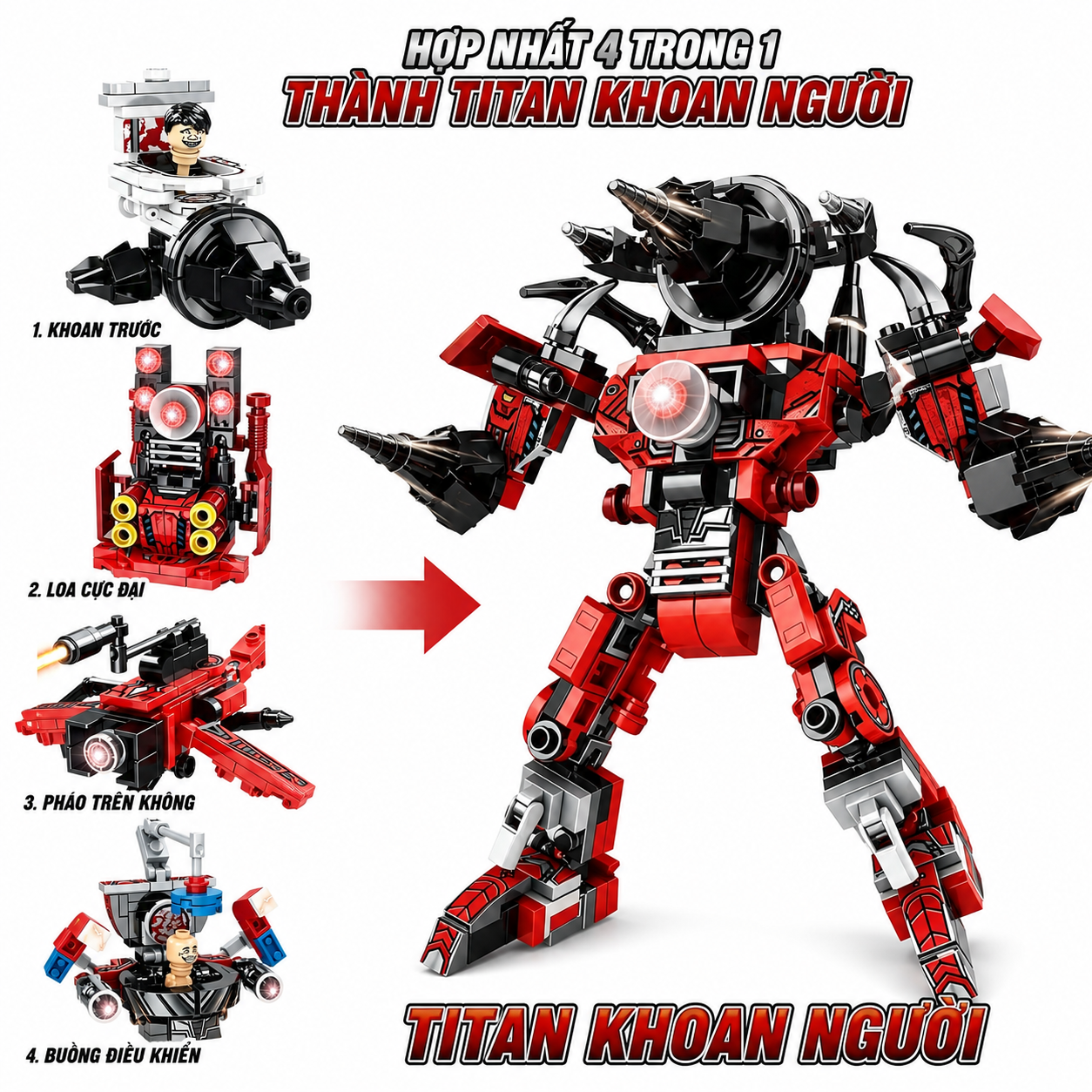 Skibidi Toilet Drill Titan Mech Building Blocks-4pcs