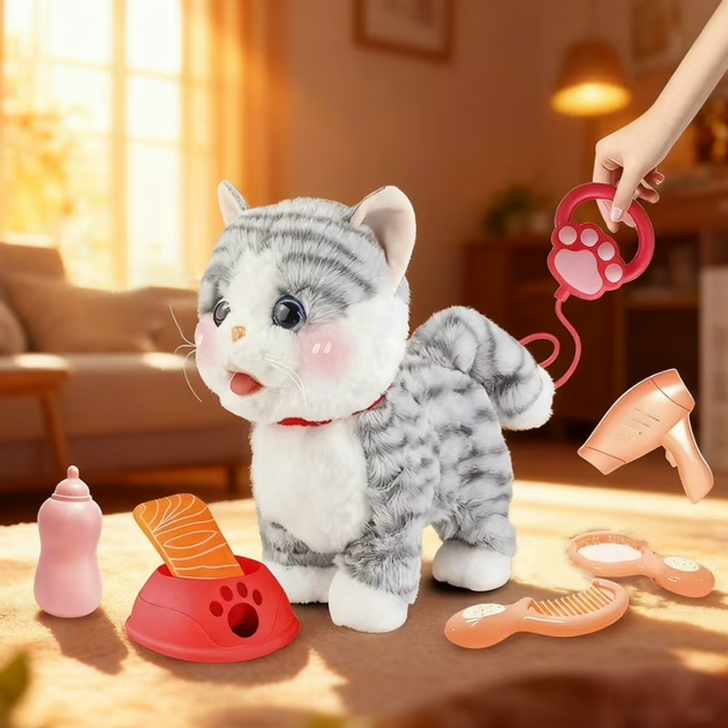 Interactive Walking Plush Cat Toy Set