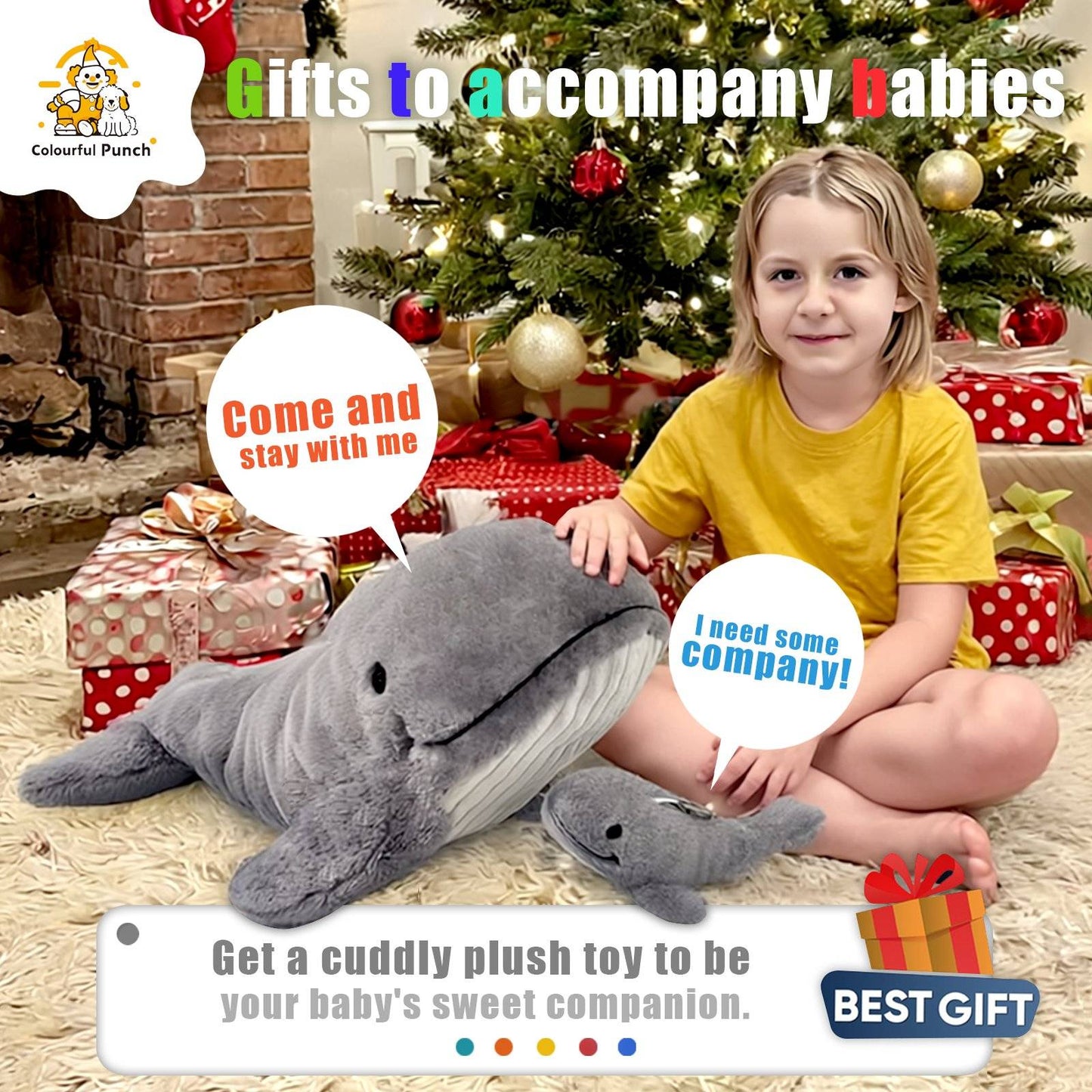 Gray Whale Plush Toy with Mini Whale Keychain