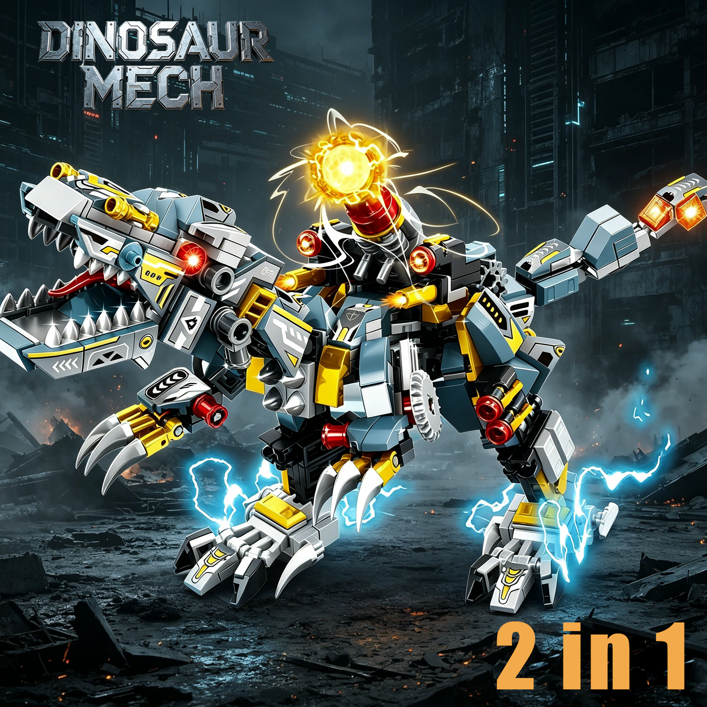 2-in-1 Indominus Rex Mecha Building Blocks, STEM Toy for Kids