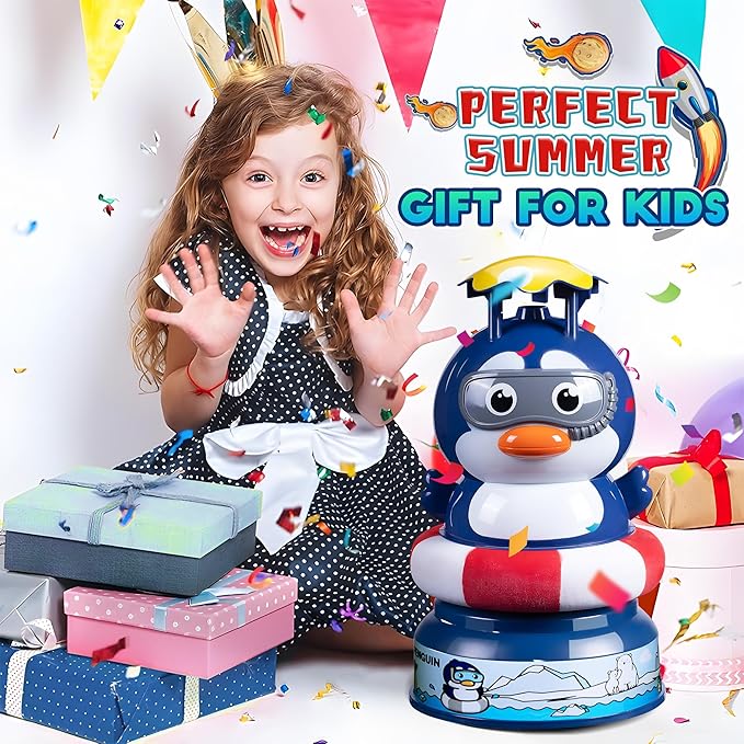 Penguin Water Sprinkler & Rocket Launcher Toy for Kids