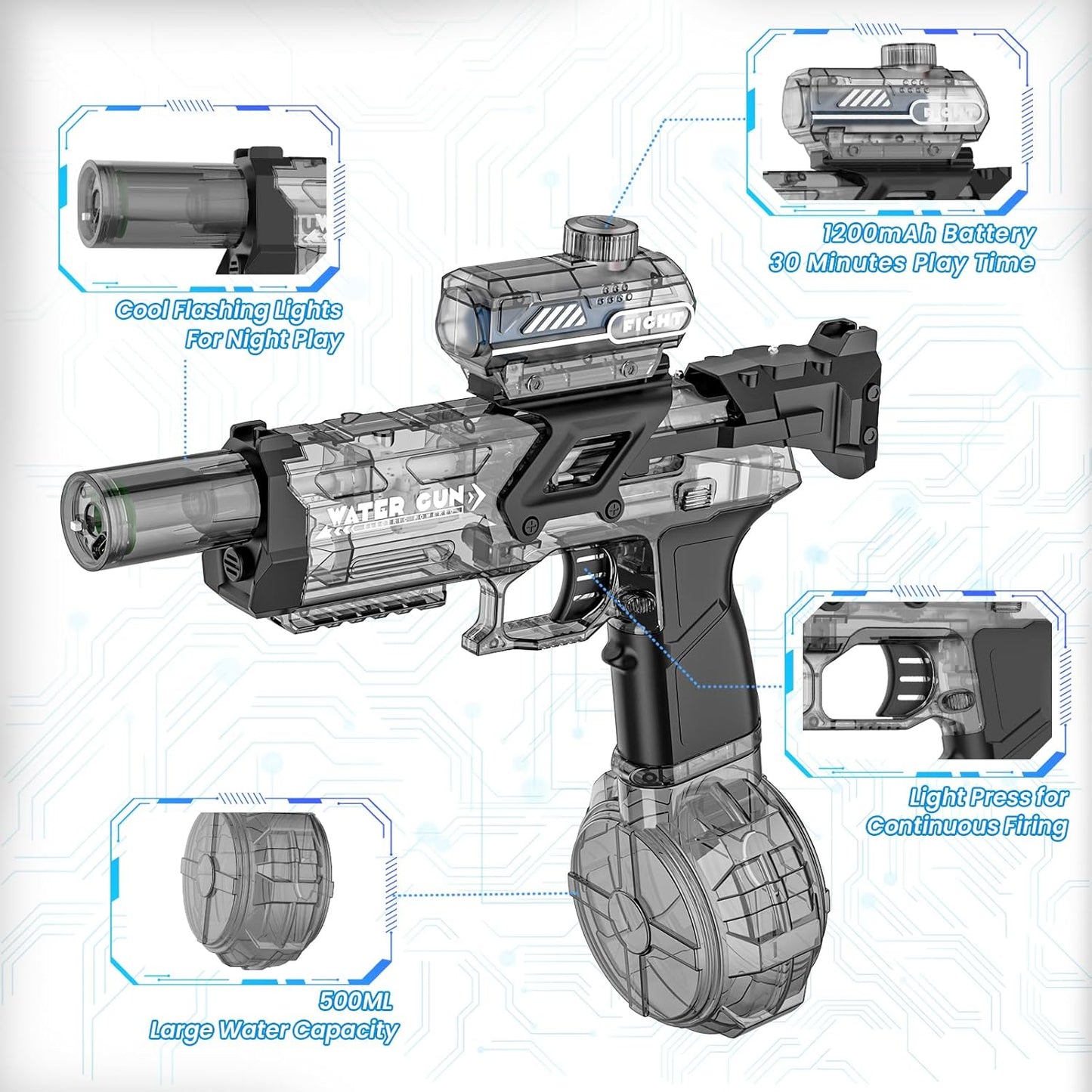 Transparent Electric Water Gun with Lights