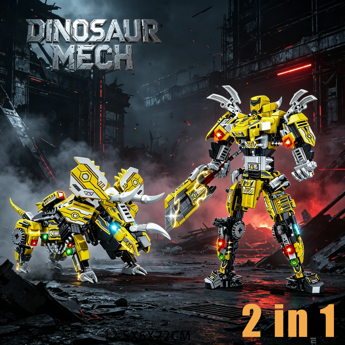 2-in-1  Triceratops Mecha Building Blocks, STEM Toy