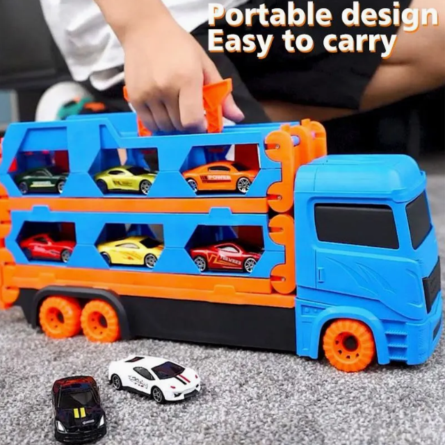 Kids Foldable Race Track Truck Toy with Die-Cast Cars