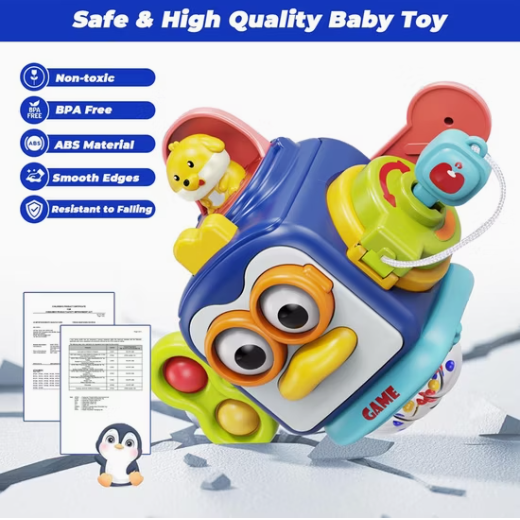 6-in-1 Penguin Sensory Busy Box Baby Toy