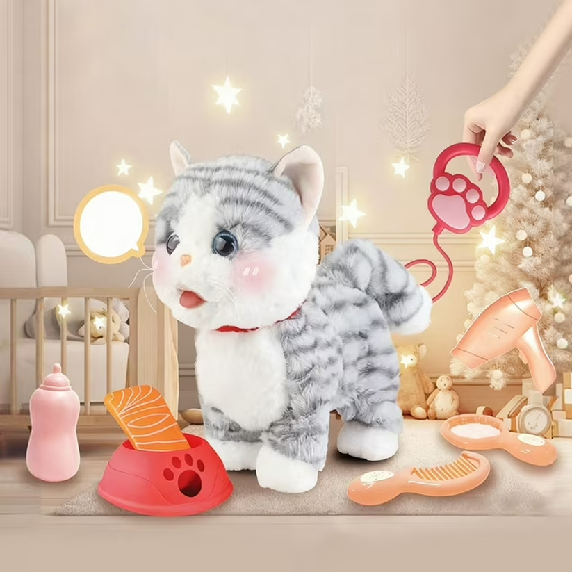 Interactive Walking Plush Cat Toy Set