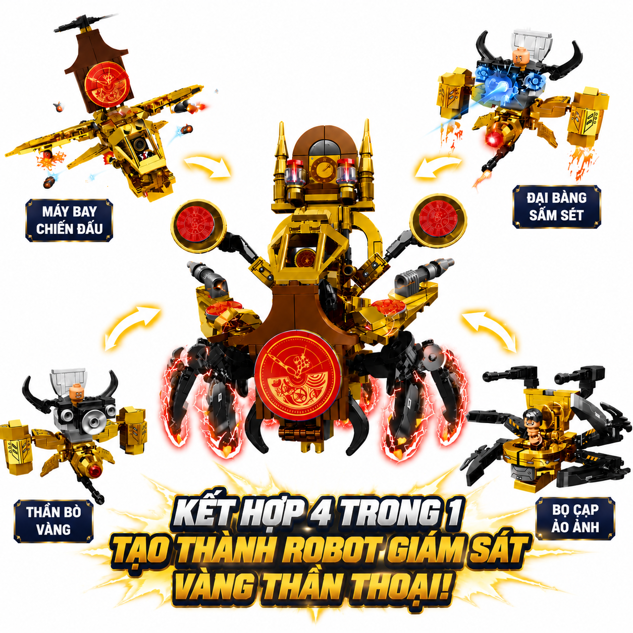 Skibidi Toilet Golden Titan Clock Man Building Blocks-4pcs