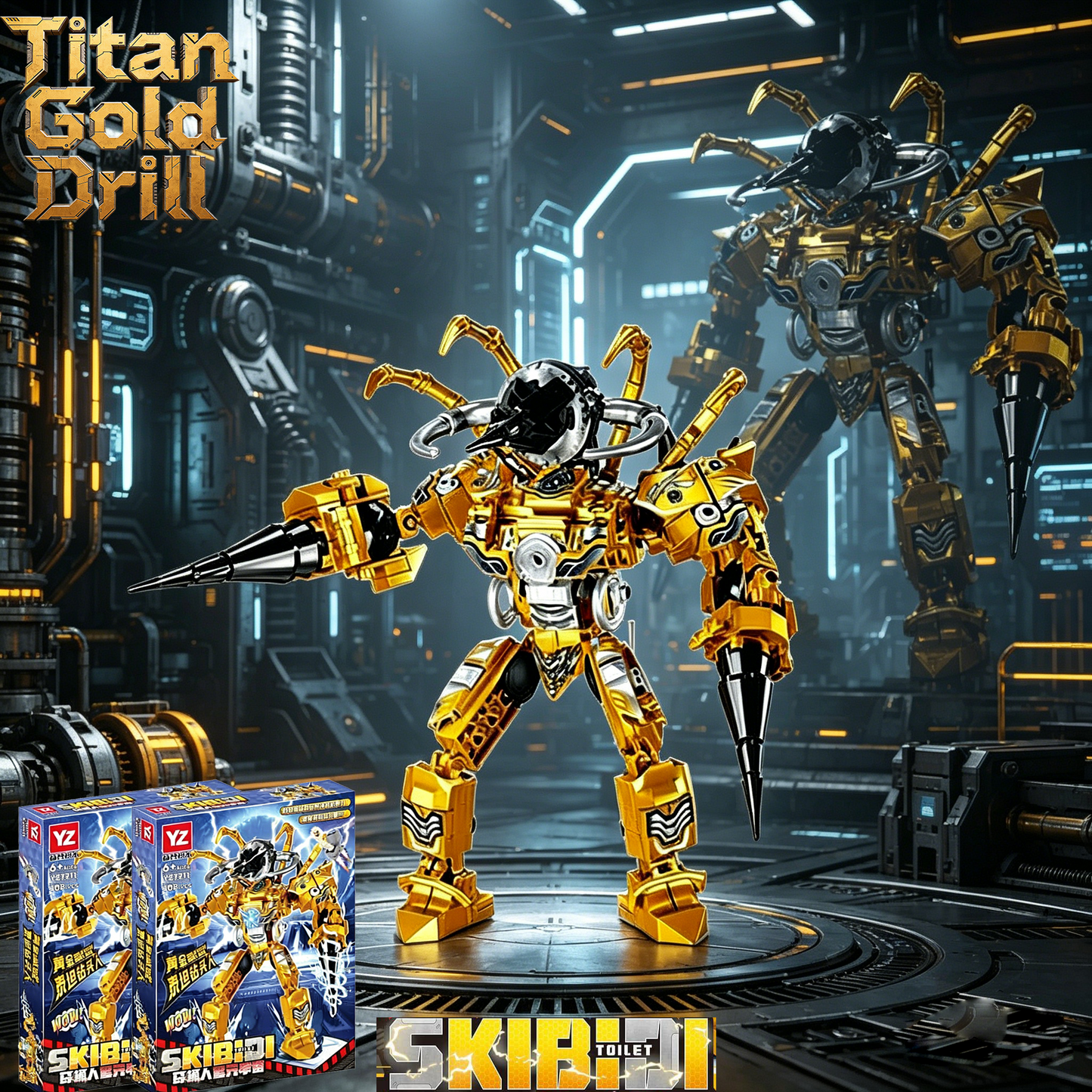 Golden Futuristic Mecha Building Block Set, 408PCS Articulated Robot