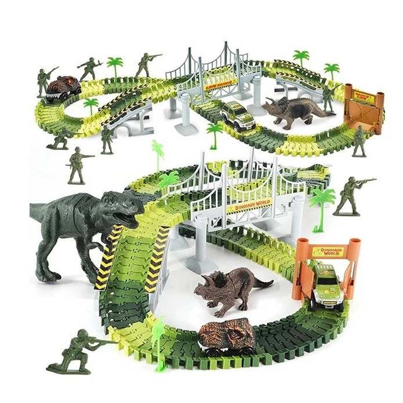 Dinosaur World Flexible Race Track Toy Set with Electric Car