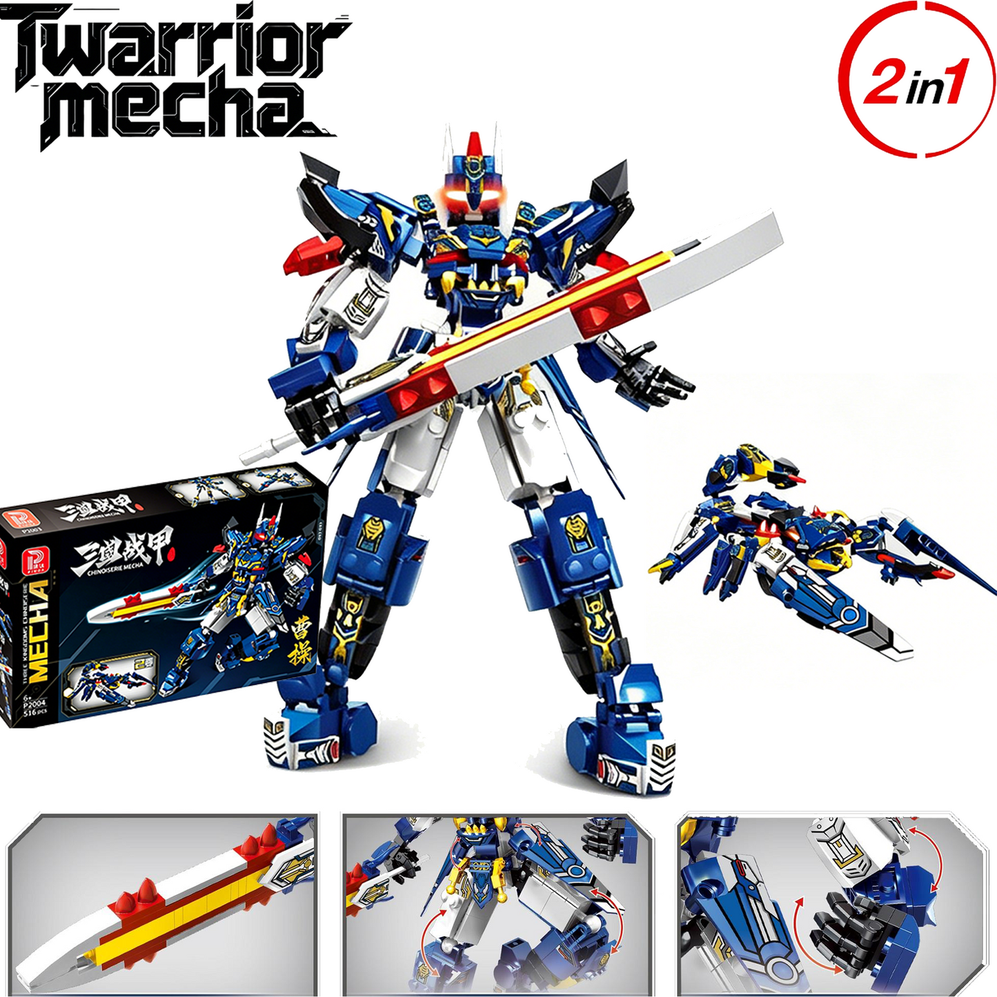 2-in-1 Cao Cao Mecha Building Blocks, Transformable STEM Toy